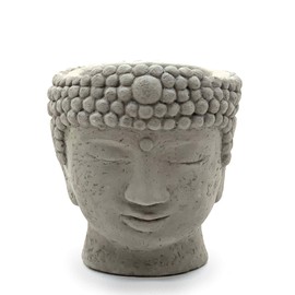 Designer Stone Buddha Head Planter-Solid Stone, with Drainage, Sealed for Outdoor Use, Made in The USA (Small)