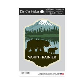 Die Cut Sticker Mount Rainier National Park, Washington, Bears, Vector, Contour Vinyl Sticker 3 to 6 inches, (Waterproof Decal for Cars, Water Bottles, Laptops, Coolers), Large