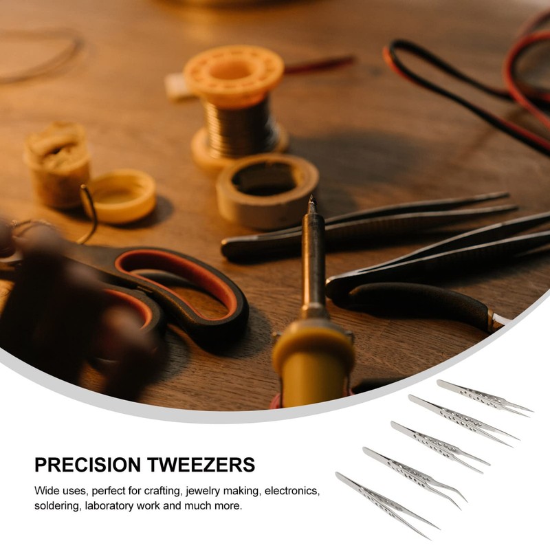 Mipcase 5pcs Precision Tweezers Stainless Steel Electronics Jewelry Tweezers for