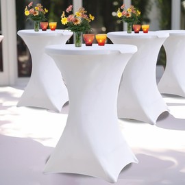 4 Pack White Highboy Spandex Cocktail Tablecloth 32x43 Inch, Wrinkle Free Fitted Stretch Round Cocktail Tablecloths,High Top Spandex Cocktail Table Covers for Cocktail Party Bar Birthday Banquet