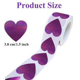 500 Pcs 1.5 Inches Valentine Heart Stickers for Kids Adult, Pink Glittery Love Roll Stickers Self-Adhesive Labels for Valentine's Day Anniversary Wedding Engagement Party Supplies (Purple)