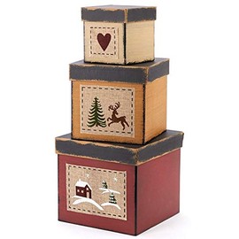 Factory Direct Craft Primitive Wintry Christmas Nesting Box Set | 3 Pieces