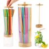 10 Inch Acrylic Straw Dispenser with Bamboo Lid, 100 Colorful