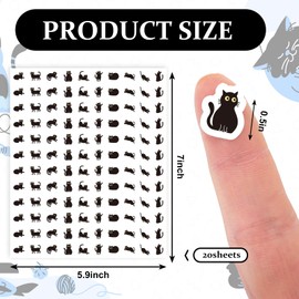 JarThenaAMCS 2400Pcs Mini Black Cat Sticker Cute Kitten Paper Decal Self-Adhesive Sticker for Planner Reward Envelope Scrapbook DIY Supplies, 0.5 in