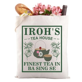 LEVLO Uncle Iroh Tea Tote Bag Jasmine Dragon Atla Cartoon Movie Fan Gift Air Bender Themed Shopping Bag (IROH'S TEA HOUSE 3T)