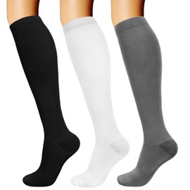 DRESHOW Compression Socks for Men and Women, Compression Socks for Sports, Running, Flight Travel, Cycling, 3 pairs: black/white/grey