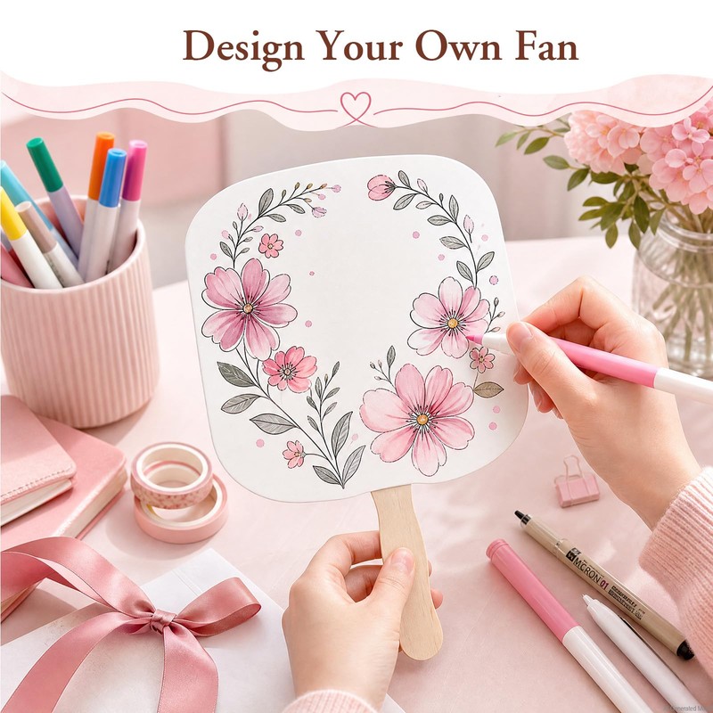 LJLGSZY 50 Set DIY Blank Wedding Fans Kit with Cardstock