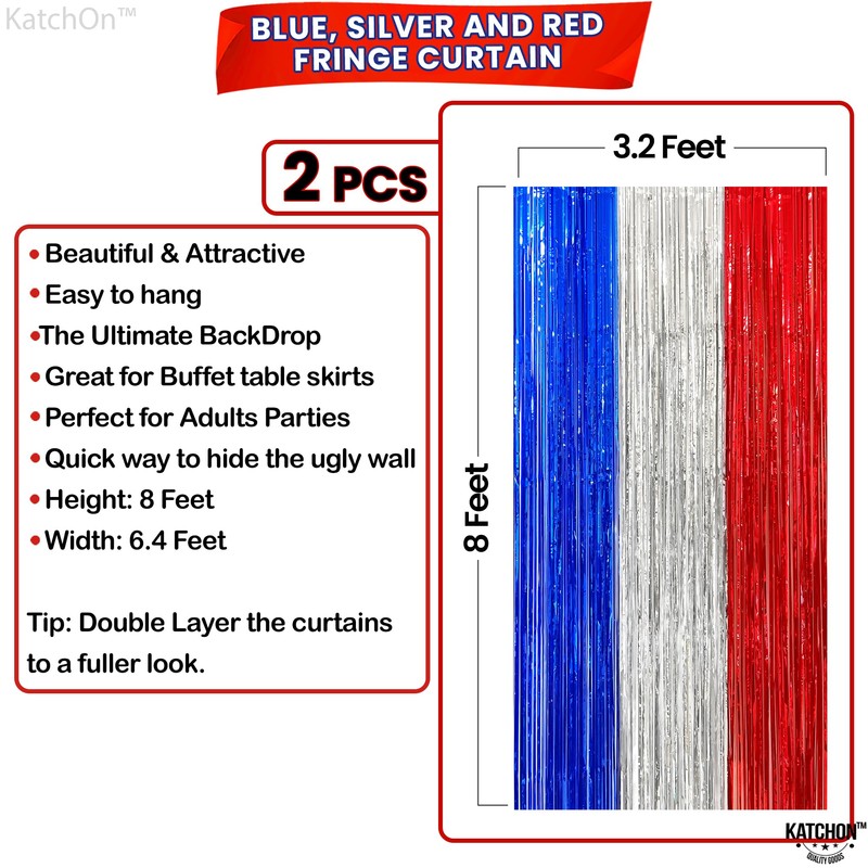 KatchOn, Red White and Blue Streamers - XtraLarge, 8x6.4 Feet,