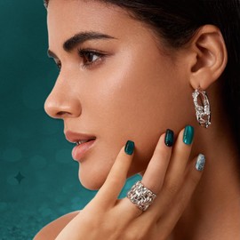 Cihcshe Press on Nails Valentines Day, 100% Handmade Fake Nails with Heart Accents, Reusable Stick On Nail Kit with Jelly Soft Gel, Blue Advanced Custom Acrylic Nails Press Ons for Women, 10Pcs