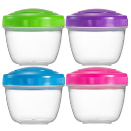 MosJos Snack Containers (4 Set) - 4.75 Oz Small Food Storage Cups with Lids - Fruit, Nuts, Sauce, Condiments, Salad Container for Lunch Box - Reusable Dessert Cups (‎‎8059-Colored)