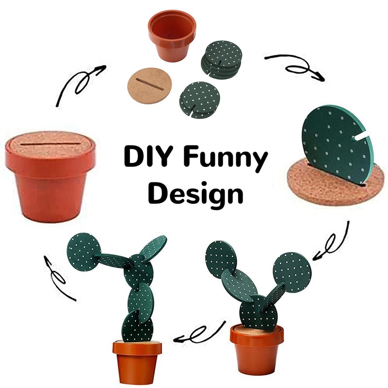 6PCS Cactus Coaster Set Heat Insulation Antislip Multifunctional DIY Funny