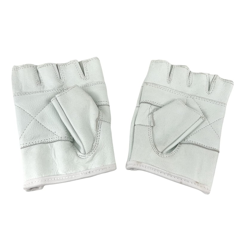 Men's Lightweight White Leather Fingerless Gloves Bikers Protective Rockers Glove