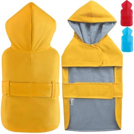 LeerKing Dog Raincoat Hooded Leash Hole 10 Sizes, Waterproof Double Layer Dog rain Coat Jacket with Cotton Lining for Small Medium and Large Dog,Yellow,S