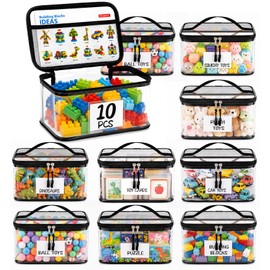 10 Packs Clear Toy Storage Bags with Zippers,Toy Organizers and Storage