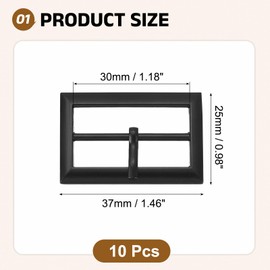 sourcing map 10Pcs Single Prong Belt Buckle, 1.18" Zinc Alloy Adjustable Rectangle Movable Centre Bar Roller Buckles for Purse Bag Leather Craft Accessories, Matte Black