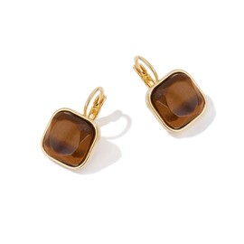Tiger Eye Gemstone Earrings for Women Gold Statement Chunky Earrings Vintage Maillard Button Round Oval Stone Geometric Square Earrings (Square)
