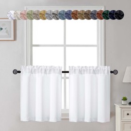 Gwine 24 Inch Length Kitchen Curtains Sets, Light Filtering Half Window Short Curtain Tiers for Bathroom Basement Cabinet Camper Small Windows, 2 PCS, Each 30" Wx24 L, Pure White