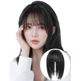 Vigorous Hair Piece, Black, Women's Bangs, Wig, Partial Wig, Point Wig, Semi-Long Whorl, Bangs, Hidden Gray Hair, Wig, Natural Hair Enhancement, Natural Facial Effect, Flirty, Airy Feel, Bangs Free