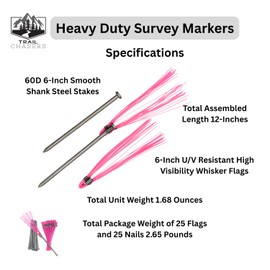 Trail Chasers 6-Inch Pink Ground Marking Whiskers (25 Pack), Heavy-Duty, Ready-to-Use Survey & Construction Markers for Sports Fields, Property Lines, Landscaping & Trails
