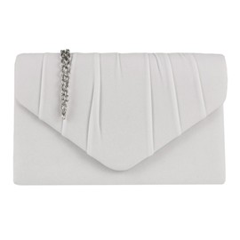 Girly Handbags Womens Faux Suede Clutch Bag Pleated Design Evening Party (White)