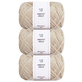Pretty Jolly 3 Skeins Soft Tape Yarn Ribbon Yarn for Knitting Light Weight Raffia Yarn Craft Paper Yarn for DIY Gift Wrapping Polyester Yarn for Crocheting Hat Bag Total Length 3×100m/3×50g(Beige)