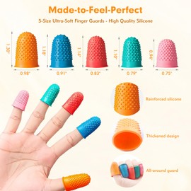 10-Pack Silicone Finger Protectors, Multi-Use Thimbles for Hand Sewing & Guitar Playing, 5 Sizes (S-XL),Anti-Slip Design for Crafting, Counting, Hot Glue & String Instruments (Assorted Colors)
