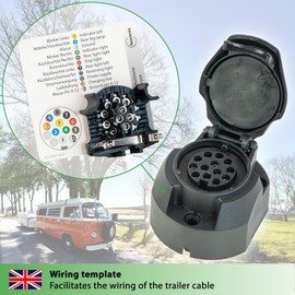 fouraces trailer socket 13 pin, template - for 13 pin trailer plug - for cars, for vehicles, hitch, accessories, car towbar, caravan, boat and motorcycle trailer, black
