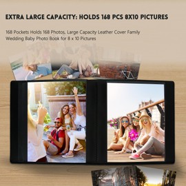 8x10 Photo Album 168 Pockets Large Capacity Leather Cover Acid Free Inner Pages 8 x 10 Photo Album Book 8x10 for Family Wedding Baby Photo Book Pictures (168 Pockets Black)