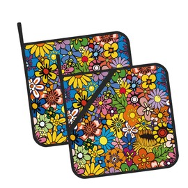 Abstract Hippie Flower Pot Holders Set of 2 Kitchen Heat Resistant Potholder for Microwave Cooking Baking Oven End Dishes and BBQ