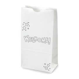 Hygloss Welcome Gift, 100-Pack, Printed White Paper Bag, 5"x 3" x 9.75", 100 Piece