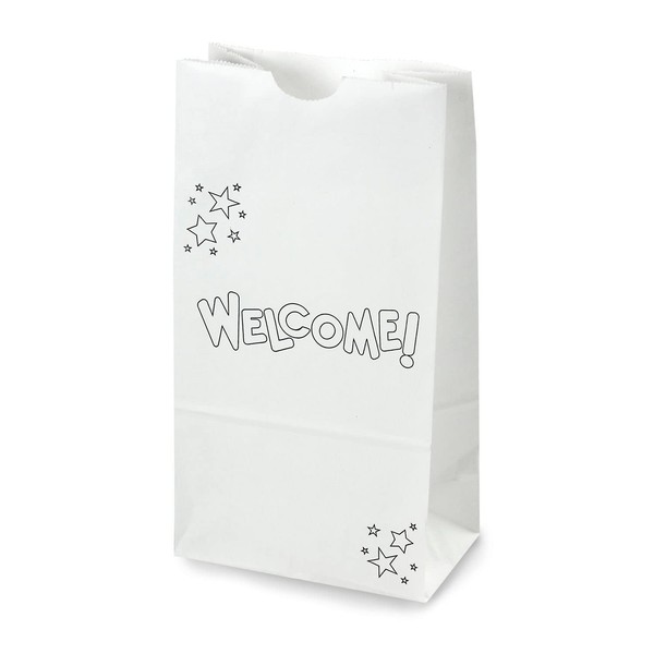Hygloss Welcome Gift, 100-Pack, Printed White Paper Bag, 5"x 3"