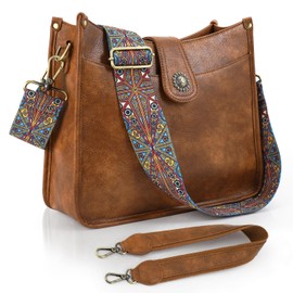 VIMUTI Handbag Women's Medium Shoulder Bag Black Crossbody Bag with Wide Strap Shoulder Bag Hobo Bag Vegan Leather Bag 2 Shoulder Straps Card Slot Travel Bag, A5-Brown-8626