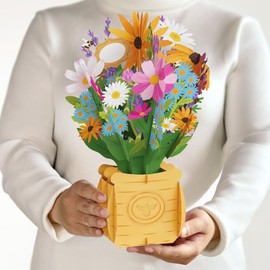 Lovepop Everyday Pop-Up Paper Flower Bouquet for Her and Him - 3D Greeting Cards for Boys, Girls, Men, Women - 12" Bee-u-tiful Blooms Bouquet - Blank Notecard Included