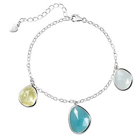 Franki Baker Delicate & Dainty Facetted Chalcedony & Citrine Crystals 925 Sterling Silver Bracelet Length:18.5 + 5cm extension