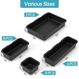 StoreHappily 25 PCS Drawer Organizer Set, 4 Size Makeup Drawer Divider Organizer With Non-Slip Pads, Interlocking Plastic Storage Bins for Office,Jewelry Vanity,Gadgets, Bathroom,Kitchen, Black