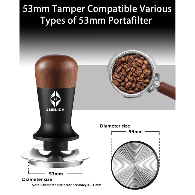 53mm Spring Loaded Espresso Tamper, Stainless Steel Coffee Distributor, Classic