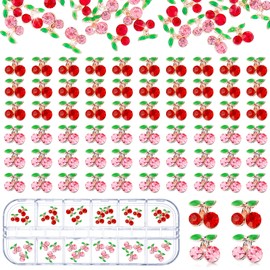 36 Pcs 3D Cherry Nail Charms Valentine's Day Cherry Nail Rhinestones 3D Shiny Nail Gems Nail Glitter Studs Nail Slices for Women Girl Nail Jewelry Making Crafts(Pink, Red,6 x 5.5 mm)
