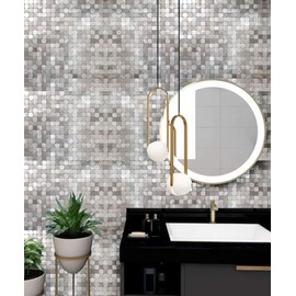 XUANINY Peel and Stick Metal Backsplash Tiles, Silver Frosted Surface Square Aluminum Mosaic Sticker for Kitchen Wall Bathroom(11.57"x11.57" Per Sheet,Pack of 5pcs) (Silver Grey)