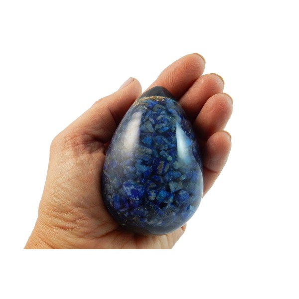 Orgone Lapis Lazuli Egg with Wood Base - Crystal Gemstone Copper Metal Mix Reiki Chakra with Beverly Oaks Certicicate of Authenticity