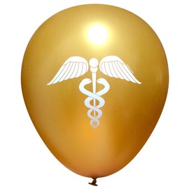 Doctor/Nurse/Medical Caduceus Latex Party Balloons (16 pcs) by Nerdy Words (Gold)