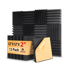 AUSLET 12 Pack Acoustic Foam Panels – 12" x 12" x 2" Self-Adhesive Wedge Soundproof Wall Panels, High Density & Fire-Resistant Foam for Studio, Home, Office Walls