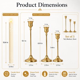 CMTDRE Candlestick Holder Set of 3, with 3 Flameless Candles & 1 Remote