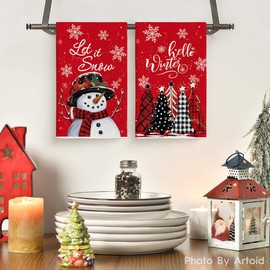 Artoid Mode Red Snowman Let It Snow - Juego de 2 Paños Toallas de Cocina de Invierno con Diseño de Árbol de Navidad, 18 x 26 Pulgadas