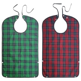 Adult Bib, 2PCS Reusable Washable Clothing Protector, Waterproof Extra Long Bibs for Men Women (Red Green)