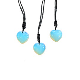 Natrual crystal hear necklace pendant on black cord. Valentines gifts for her. womens/girls. gemstone crystal jewellery (4. Opalite)