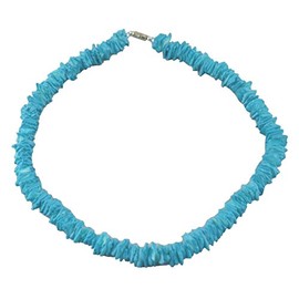 Tiger Smile 18" Chips Puka Shell Necklace Turquoise Blue