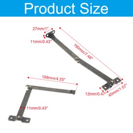Kyuionty 2Pcs Antique Bronze Folding Lid Support Hinges, Left Side Lift Up Stay Hinge for Cupboard Wooden Boxes Jewelry Cases Display, 4.25" x 0.43" (Folded Length x Width)