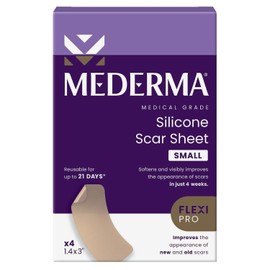 Mederma Hoja de silicona de grado médico para cicatrices pequeñas, 1.4 x 3 pulgadas (4 unidades), para cicatrices de lesiones, quemaduras y cirugía