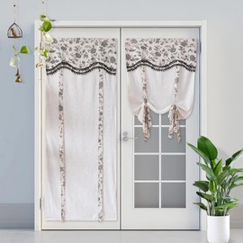 Artbloss Door Curtain White Jacquard Sheer Window Curtains Summer Privacy Door Curtains for Glass Door Patio French Door Front Door Sidelight Curtain Tie up Shade 1 Panel (Black, 26 x 40 Inches)