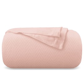 Comfortica Classics 100% Organic Cotton Super-Soft and Breathable Bed/Throw Blanket Herringbone Design - King, Light Pink